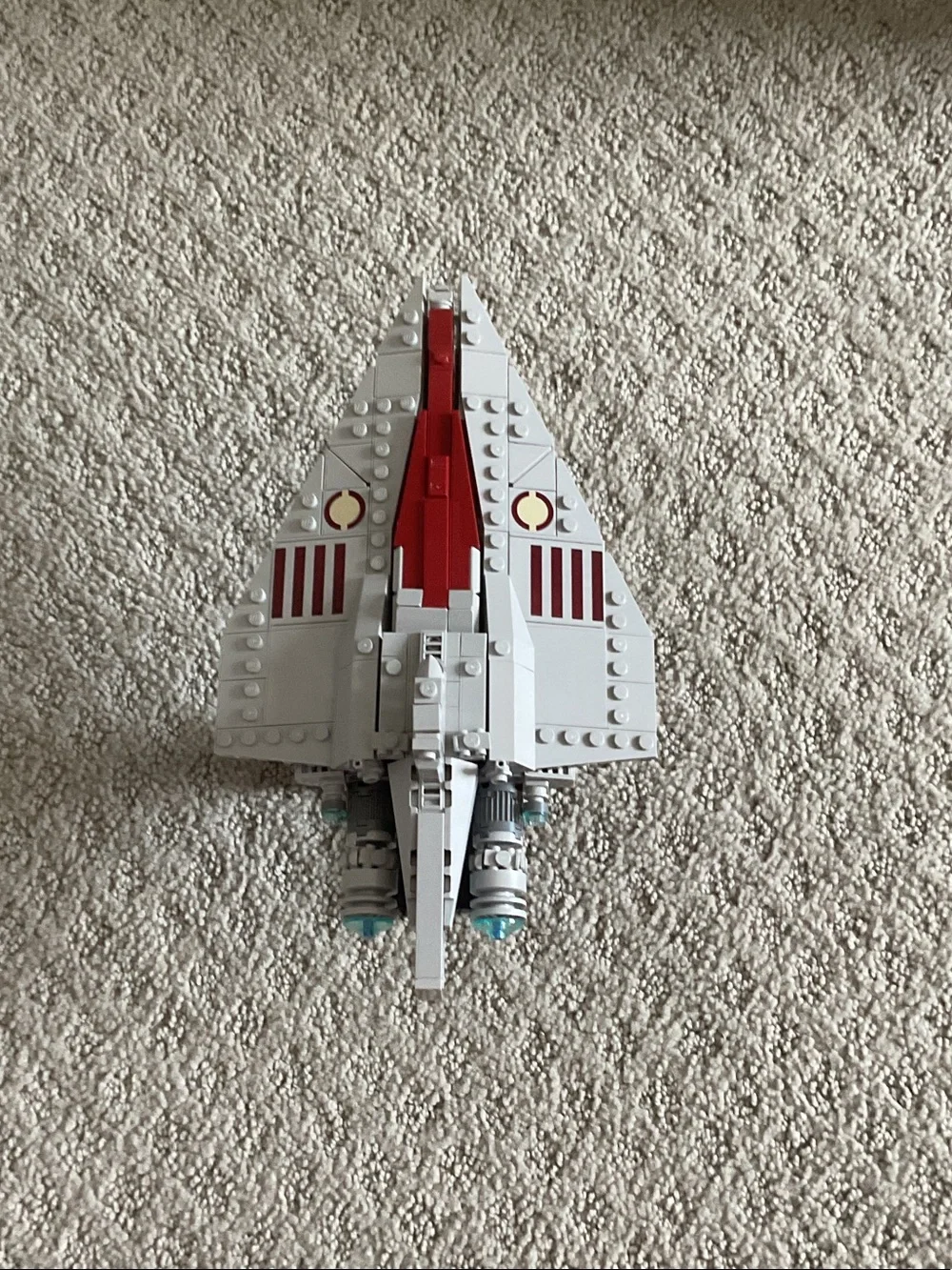 LEGO Gray and Red Starship Display Model with Stand